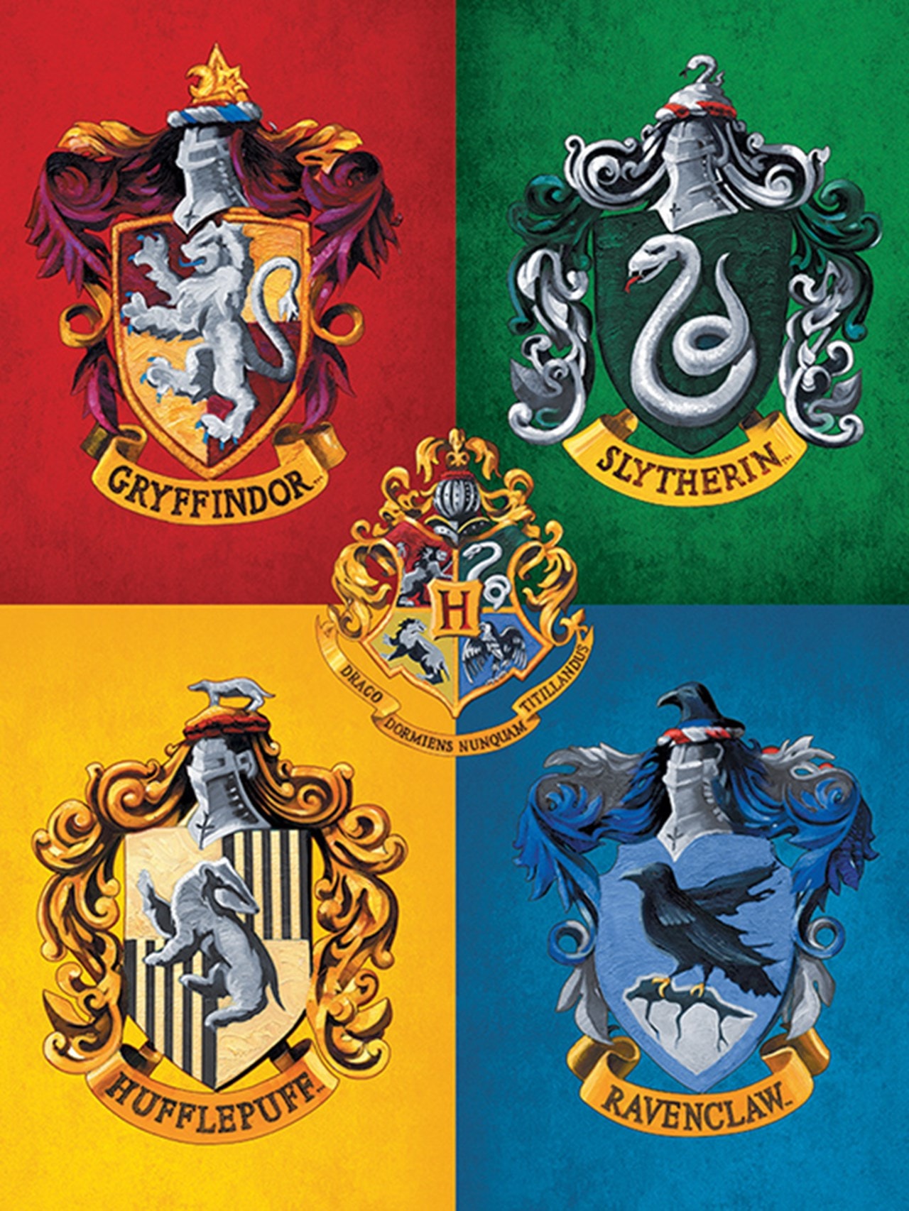 Harry Potter Poster Colourful Crests Canvas Wall Art Print HMV Store