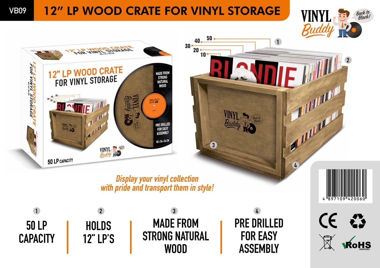 Vinyl Buddy Wood LP Crate Vinyl Accessories Free shipping over £20