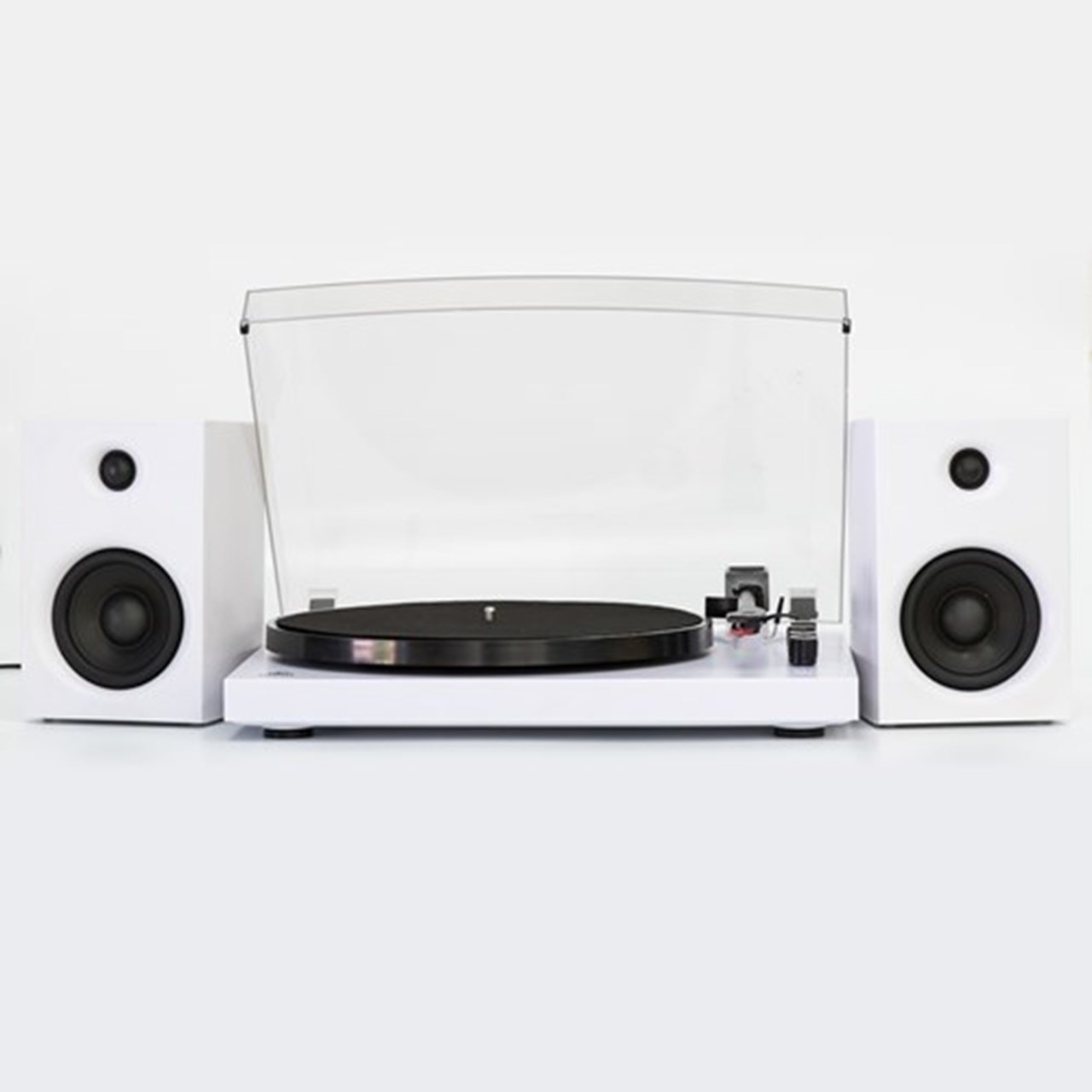GPO Picadilly Record Player Matte White Turntable with Speakers HMV