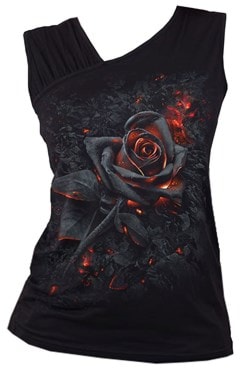 Burnt Rose Gathered Shoulder Slant Vest Ladies Fit Spiral Tee (Extra Large) - 1
