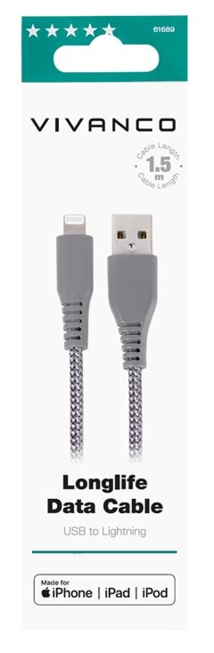 Vivanco Grey Longlife Lightning Cable 1.5m - 2