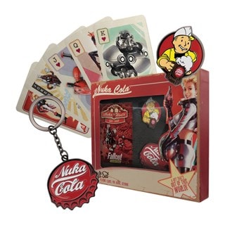 Nuka-Cola Keyring, Pin Badge & Playing Cards Fallout Gift Set