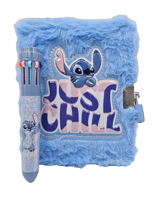 Just Chill Stitch Fluffy Notebook With Multicolour Pen