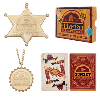 Sunset Sarsaparilla Gold Edition Deputy Badge And Bottle Cap Necklace Fallout Premium Set