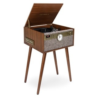 Victrola Century Walnut Bluetooth Turntable with Legs, Clock, CD & Cassette