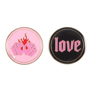 Flaming Dice And Love Pin Badge Set