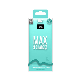 Juice 5 Charges Teal 20000mAh Power Bank with Integrated Cable