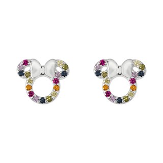 Minnie Mouse Sterling Silver Rainbow Cz Stone Set Stud Earrings