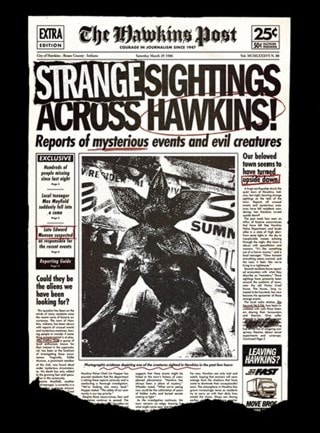 Strange Sightings Across Hawkins Stranger Things 5 30cm x 40cm Art Print