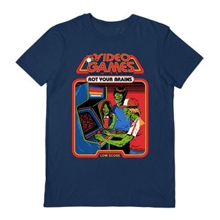 Video Games Rot Your Brains Steven Rhodes 10th Anniversary Navy Blue Tee