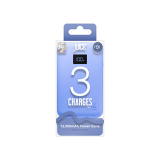 Juice 3 Charges Ultramarine 12000mAh Power Bank with Integrated Cable
