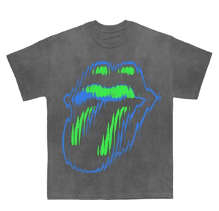 Rolling Stones Distorted Tongue Stone Wash Charcoal Tee