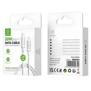 Woox 30W Usb-C To Lightning White Braided Cable 1M