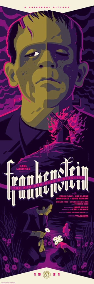 Frankenstein Universal Monsters Tom Whalen 31cm x 91cm Screen Print