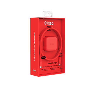 Ttec SmartCharger Pro Neon Red 45W Wall Plug and USB-C Cable Pack