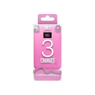 Juice 3 Charges Pink 12000mAh Power Bank with Integrated Cable