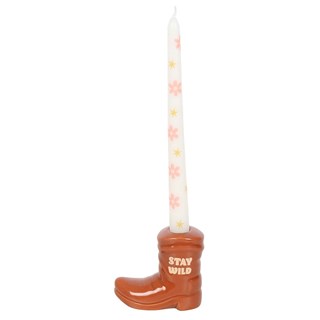 Brown Cowboy Boot Candle Holder With Taper Candle