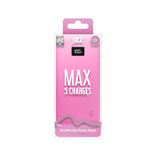 Juice 5 Charges Pink 20000mAh Power Bank with Integrated Cable