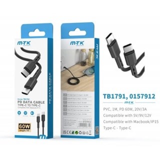 MTK PD 60W Black USB-C To USB-C Cable 1M