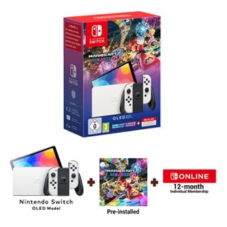 Nintendo Switch Console OLED Model (White) + Mario Kart 8 Deluxe + 12 Month NSO