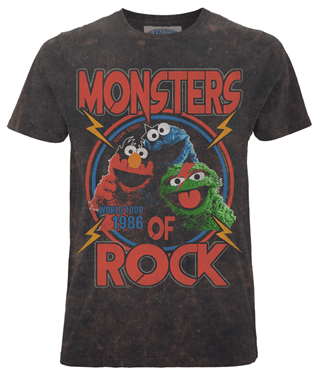 Sesame Street Monsters Of Rock Washed Black Tee