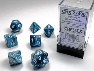 Lustrous Slate And White (Set Of 7) Chessex Dice