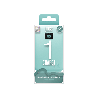 Juice 1 Charge Teal 5000mAh Power Bank with Integrated Cable