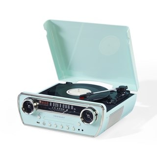 Crosley Powel 7-in-1 Aqua Blue Bluetooth Turntable with FM Radio and CD Player