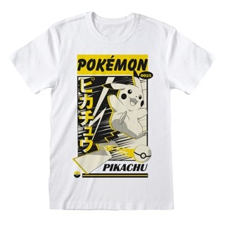 Pikachu Lightning Katakana Pokemon White Tee