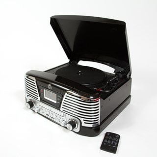 GPO Memphis Black USB Turntable with CD Player & Radio