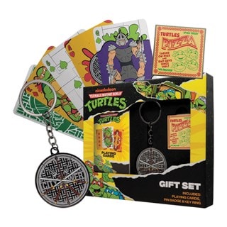 Teenage Mutant Ninja Turtles TMNT Keyring, Pin Badge & Playing Cards Gift Set