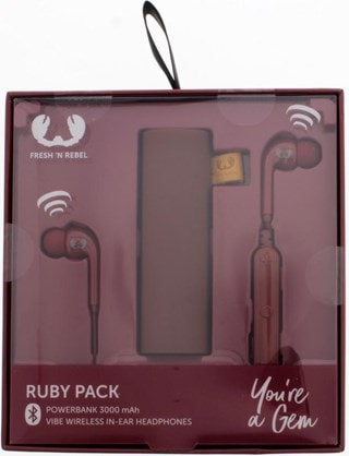 Fresh N Rebel Gift Pack Ruby: Vibe Bluetooth Earphones & 3000Mah Power Bank