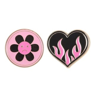 Burning Heart And Sad Flower Pin Badge Set
