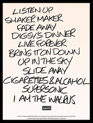 Set List Oasis Framed 30cm x 40cm Print