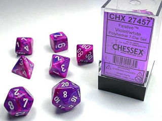 Festive Violet And White (Set Of 7) Chessex Dice