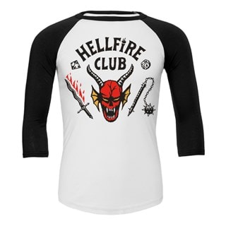 Hellfire Club Stranger Things Season 4 White/Black Baseball Sleeve Tee