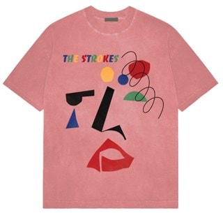 The Strokes Abstract Face Stone Wash Pink Tee