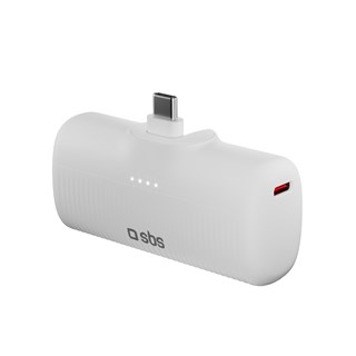 SBS Eco Range White 5000mAh Power Bank with Integrated USB-C Cable