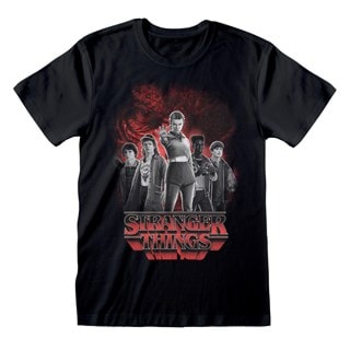 Group With Vecna Behind Stranger Things 5 Black & White Tee