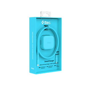 SmartCharger Pro Neon Blue 20W Wall Plug and USB-C Cable Pack
