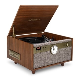 Victrola Century Walnut Bluetooth Turntable with Clock, CD & Cassette