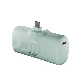 SBS Eco Range Light Green 5000mAh Power Bank with Integrated USB-C Cable