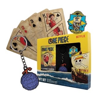 One Piece Live Action Keyring, Pin Badge & Playing Cards Gift Set