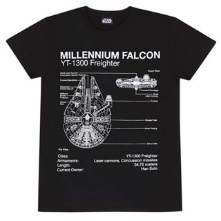 Millenium Falcon Sketch Star Wars Black Tee