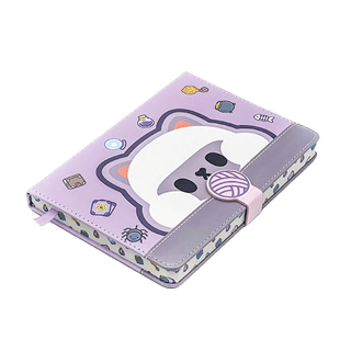 Ginza Button Notebook Cat Purple Stationery