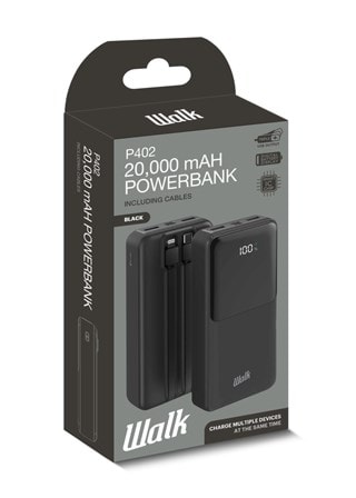 Walk Audio P402 Black 20000mAh Power Bank with Integrated Cables