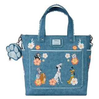 Disney Dogs & Cats Faux Denim Convertible Loungefly Tote Bag With Coin Bag