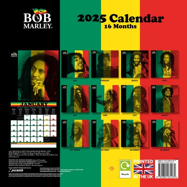 Bob Marley 2025 Square Calendar - 2