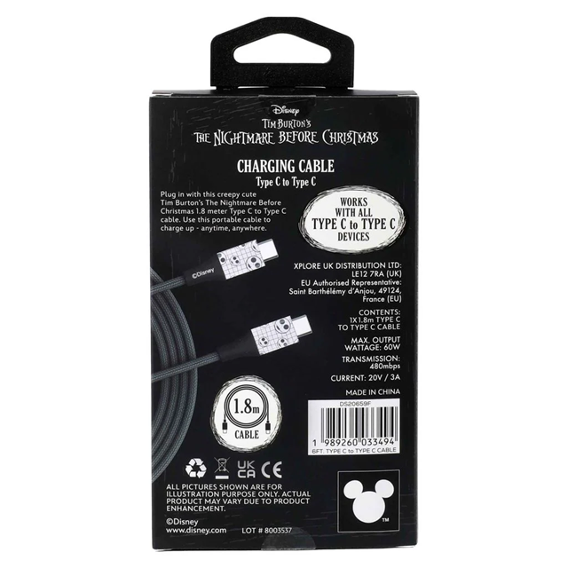 Nightmare Before Christmas Jack Grid USB-C Cable 2M - 4
