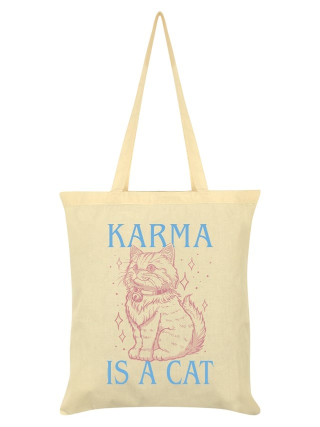 Karma Is A Cat: Cream Tote Bag - 1